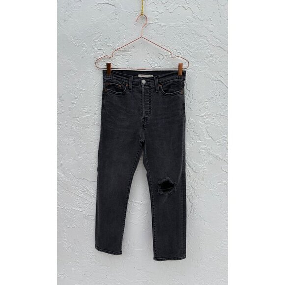 Levis Womens Wedgie Straight Cut Tattered Jeans Acid Black Size 28 - Picture 11 of 13